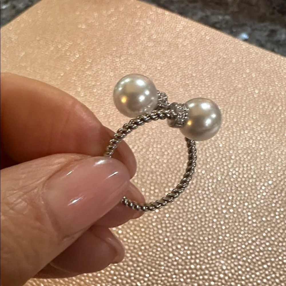 Pearl Accent Twisted Band Ring - Gold or Silver
